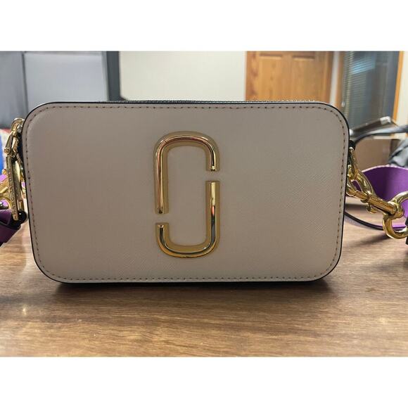 Marc by Marc Jacobs Handbags - Marc Jacobs The Snapshot Crossbody Bag – White with Purple Strap – Gold Hardware